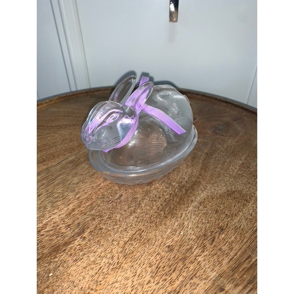 Vintage Lilac‎ Glass Bunny Basket Weave Trinket Dish by LE SMITH